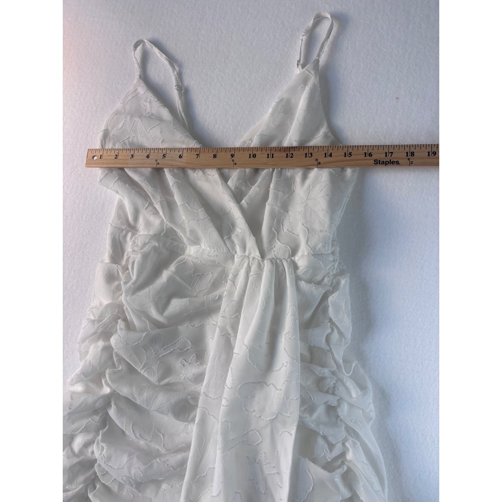 Lulus White Floral Burnout Ruched Mini Dress Formal Bridal Shower Bride Medium - Picture 11 of 16